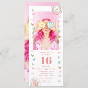 Invitation Pink Rainbow Sweet 16 moderne Photo Anniversaire