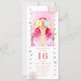 Invitation Pink Rainbow Sweet 16 moderne Photo Anniversaire