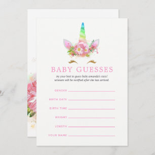 Invitation Pink Rainbow Unicorn fille Baby shower bébé Guesse
