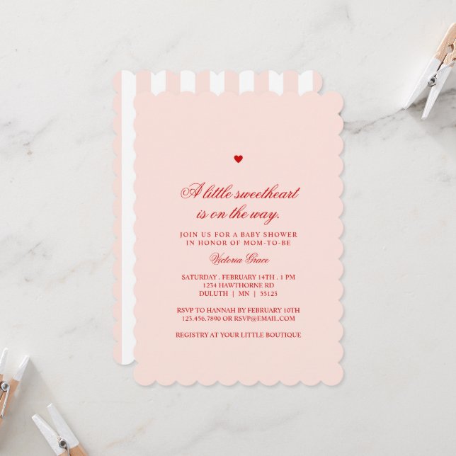 Invitation Pink & Red A Little Sweetheart Baby Shower (Devant/Arrière en situation)