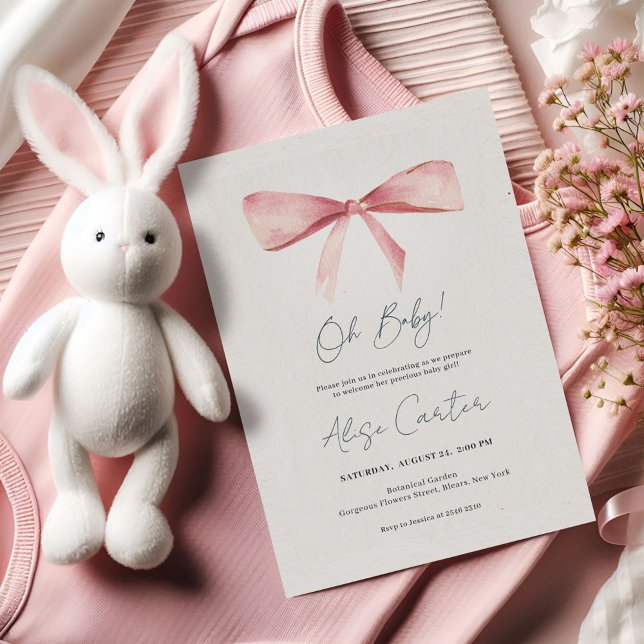 Invitation Pink Red Beige Watercolor Coquette Bow Baby Shower (Créateur téléchargé)