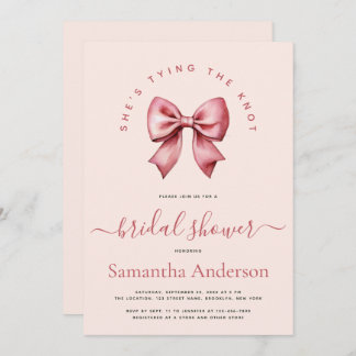 Invitation Pink Red Bow Tying the Knot Bridal Shower