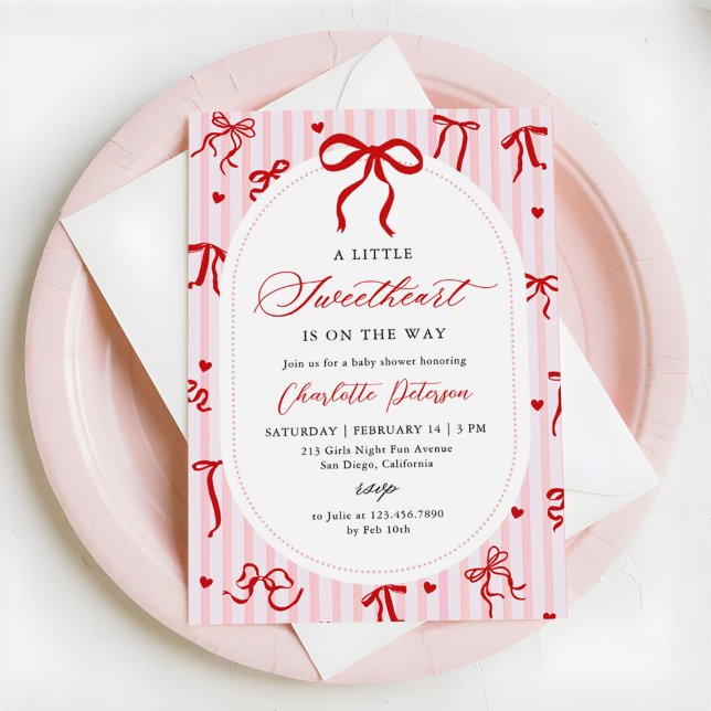 Invitation Pink Red Coquette Bow Valentine Baby Shower (Créateur téléchargé)