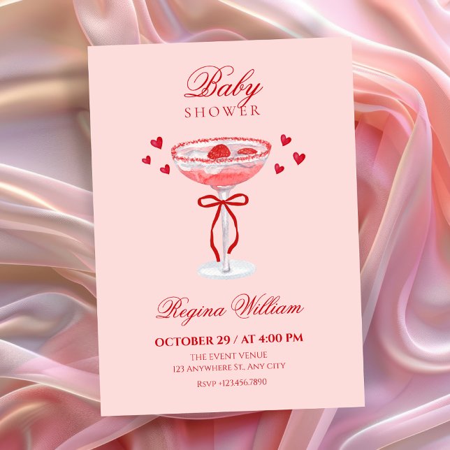Invitation Pink red cute bow cocktail baby shower (Créateur téléchargé)