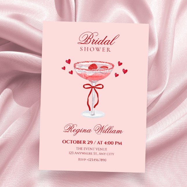 Invitation Pink red cute bow cocktail bridal shower (Créateur téléchargé)