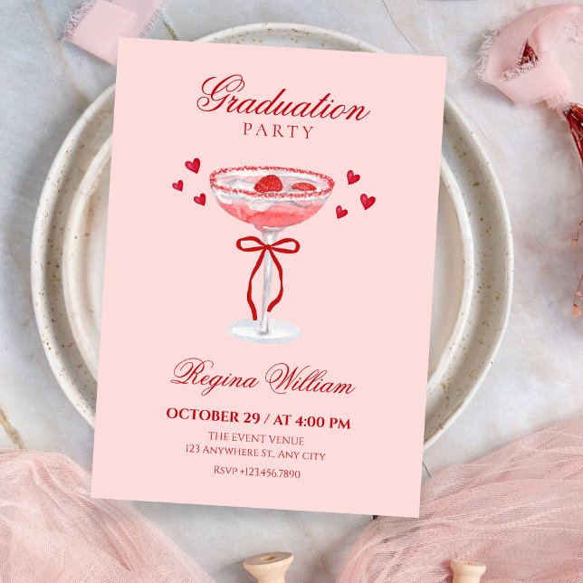 Invitation Pink red cute bow cocktail graduation (Créateur téléchargé)