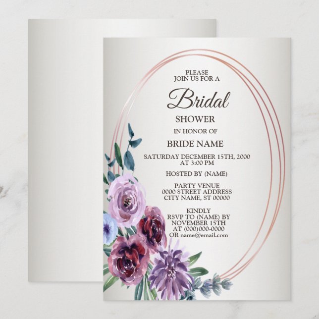Invitation Pink Red Floral Geometric Watercolor Bridal Shower (Devant / Derrière)