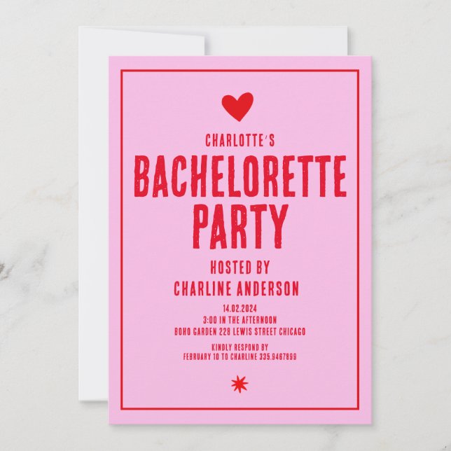 Invitation Pink Red Handwrite Retro Bachelorette Party (Devant)