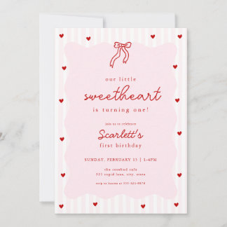Invitation Pink Red Heart Little Sweetheart Birthday Invite
