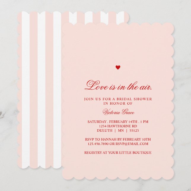 Invitation Pink & Red Love is in the Air Bridal Shower (Devant / Derrière)