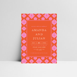 Invitation Pink & Red Mid Century Modern All in One Wedding