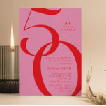 Invitation Pink Red Shh It's a Surprise 50th Birthday Party<br><div class="desc">Celebrate your 50th birthday with these modern party invitations. Personalize your invitations with your party details and edit text,  fonts and colours.</div>