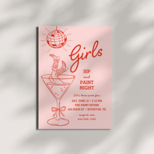 Invitation Pink & Red Sip and Paint Party Girls Night Out