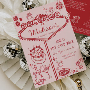 Invitation Pink Red Vegas Bachelorette Week-end Itinéraire