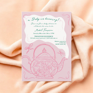 Invitation Pink retro arcs teapot bébé est en train de brasse