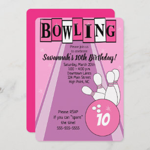 Invitation Pink Retro Bowling Die Cut Girl Anniversaire Invit