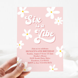 Invitation Pink Retro Daisy Six Est Un Anniversaire Vibe