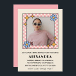 Invitation Pink Retro Floral Photo 34e anniversaire invitatio<br><div class="desc">Pink Retro Floral Photo 34e anniversaire invitation super</div>