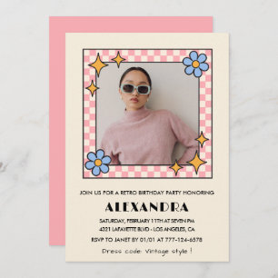 Invitation Pink Retro Floral Photo 39e anniversaire invitatio