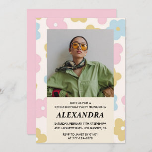Invitation Pink Retro Photo Floral 36e anniversaire invitatio