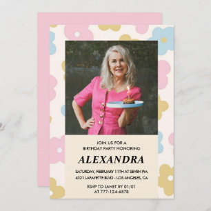 Invitation Pink Retro Photo Floral 78e anniversaire invitatio