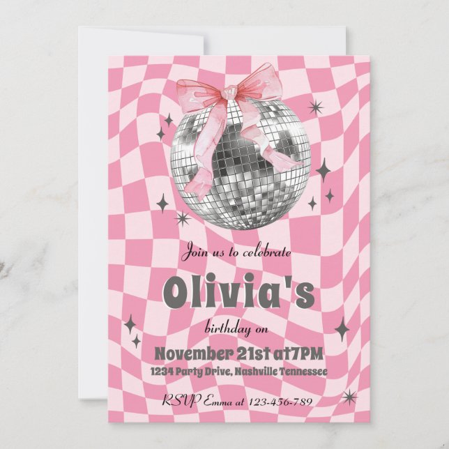 Invitation Pink Retro Super Coquette Disco Ball Anniversaire (Devant)