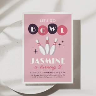 Invitation Pink Retro Vintage Bowling Anniversaire