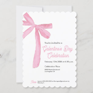 Invitation Pink Ribbon Bow Galentine's day Girly moderne