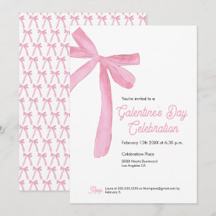 Invitation Pink Ribbon Bow Girly la fête de la Saint-Galentin