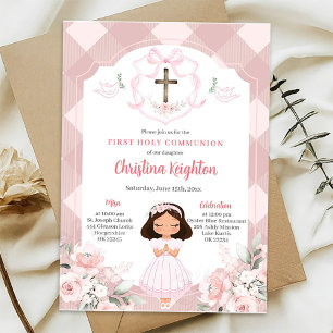 Invitation Pink Ribbon Crest Girl première sainte communion