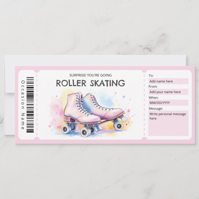 Invitation Pink Roller Skating Ticket Gift Certificate (Devant)