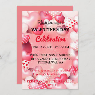 Invitation Pink Romantique Saint Valentin Love Party coeurs