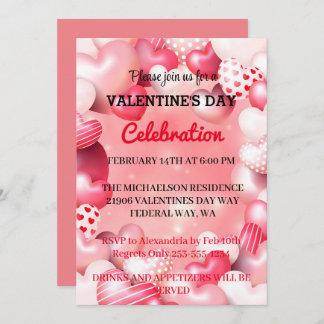 Invitation Pink Romantique Saint Valentin Love Party coeurs