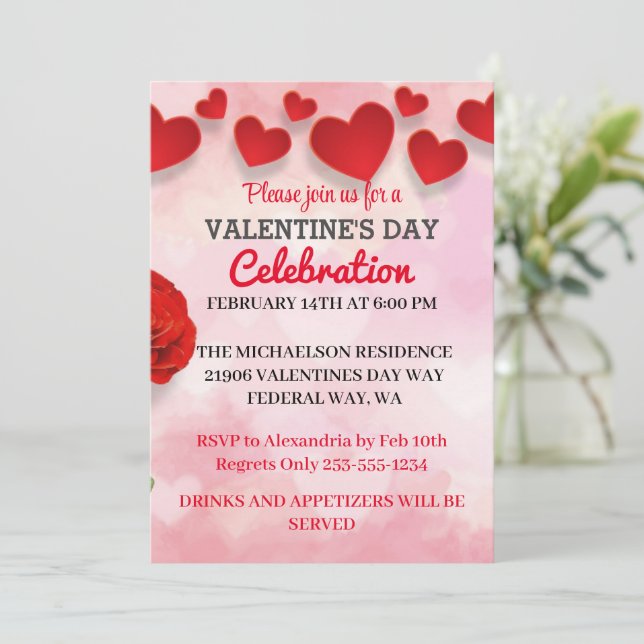 Invitation Pink Romantique Saint Valentin's Day Love Party In (Debout devant)
