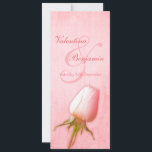 Invitation Pink rose bud mariage réception dîner menu<br><div class="desc">Menu du dîner d'accueil de mariage rose rose simple à deux côtés. Si vous avez des questions ou avez besoin d'aide pour adapter vos cours dans ce menu, veuillez me contacter via "envoyer un message" ma petite page principale eden (dans le panneau gauche) pour obtenir de l'aide. Design et photographie...</div>