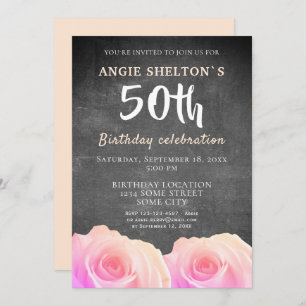 Invitation Pink Rose Chalkboard Floral 50e fête d'anniversair