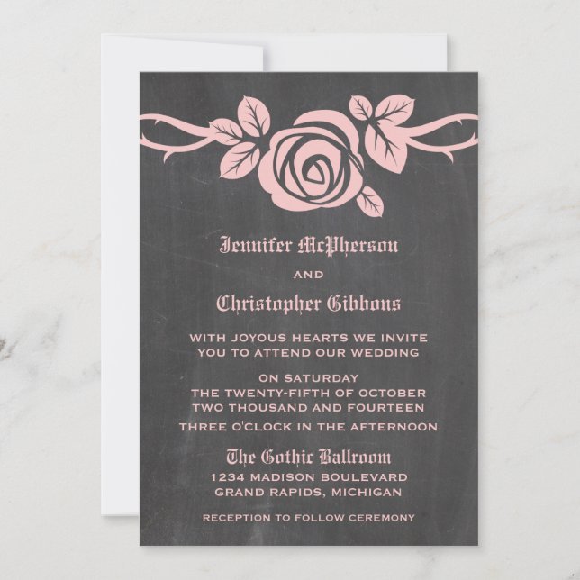 Invitation Pink Rose Chalkboard Mariage (Devant)