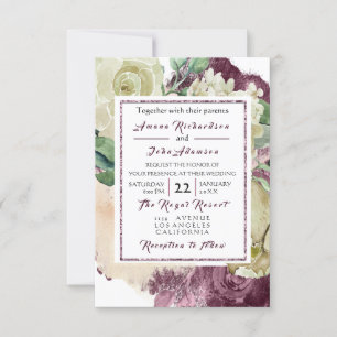 Invitation Pink Rose Creamy Marsala Floral Roses Wedding VIP
