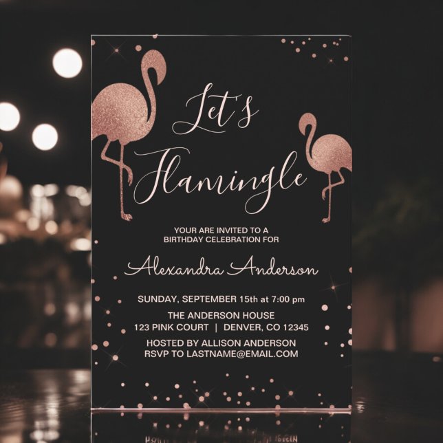 Invitation Pink Rose Gold Foil Flamingle - Flamant rose (Créateur téléchargé)