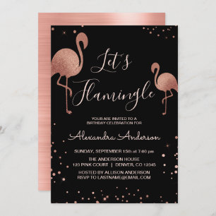 Invitation Pink Rose Gold Foil Flamingle - Flamant rose
