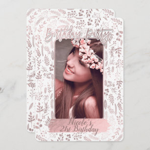 Invitation Pink Rose Gold Foil Photo de la fête d'anniversair