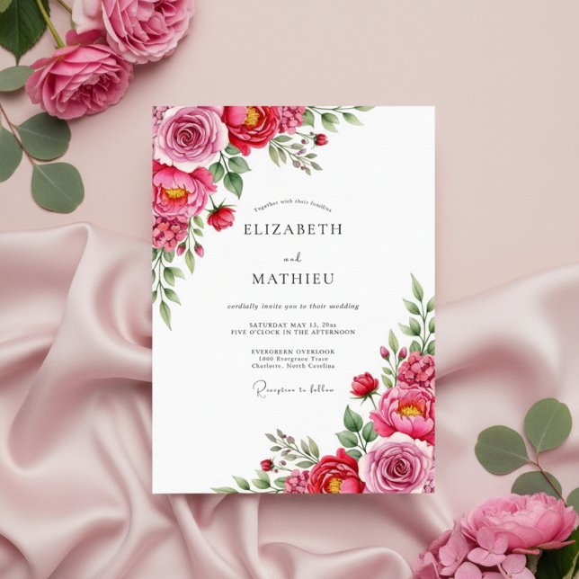 Invitation Pink Rose Painterly Flourish Wedding (Créateur téléchargé)