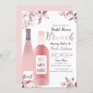 Invitation Pink Rosè Vin & Fleurs d'orchidées Brunch Petit dé