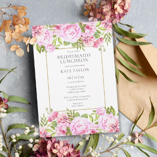 Invitation Pink Roses Floral Bridesmaigre Déjeuner