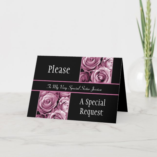 Invitation PINK Roses SISTER Be My Bridesmaid (Devant)