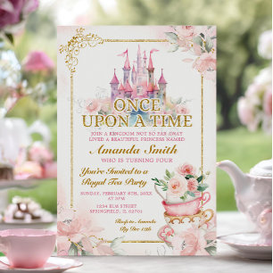 Invitation Pink Royal Castle Princess Tea Party 4e anniversai
