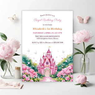 Invitation Pink Royal Princess Castle 1er anniversaire