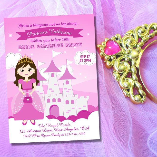 Invitation Pink Royal Princess Castle Girl Anniversaire (Créateur téléchargé)