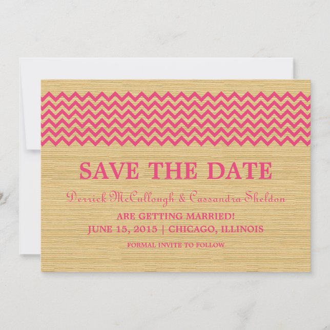 Invitation Pink Rustic Chevron Enregistrer l'Invitation de da (Devant)