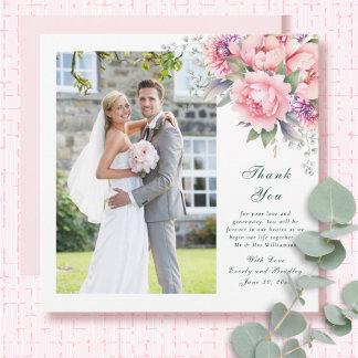 Invitation Pink Sage Emerald Mariage de Merci de script Flora